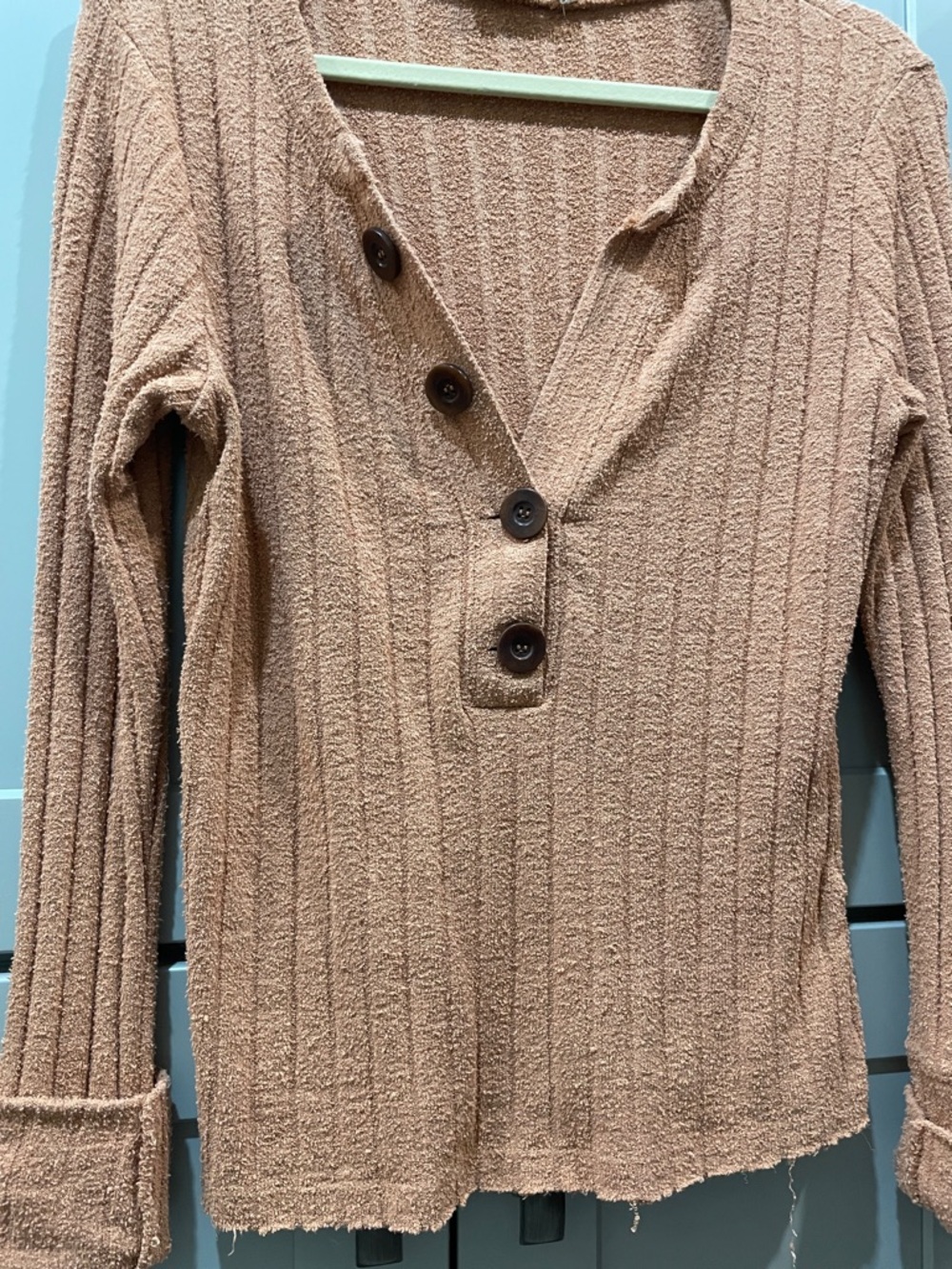 We The Free Ribbed Henley Top - Rust Brown - Picture 3 of 4